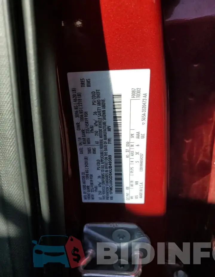 1FMCU0GD5KUB49389 Photo# 12
