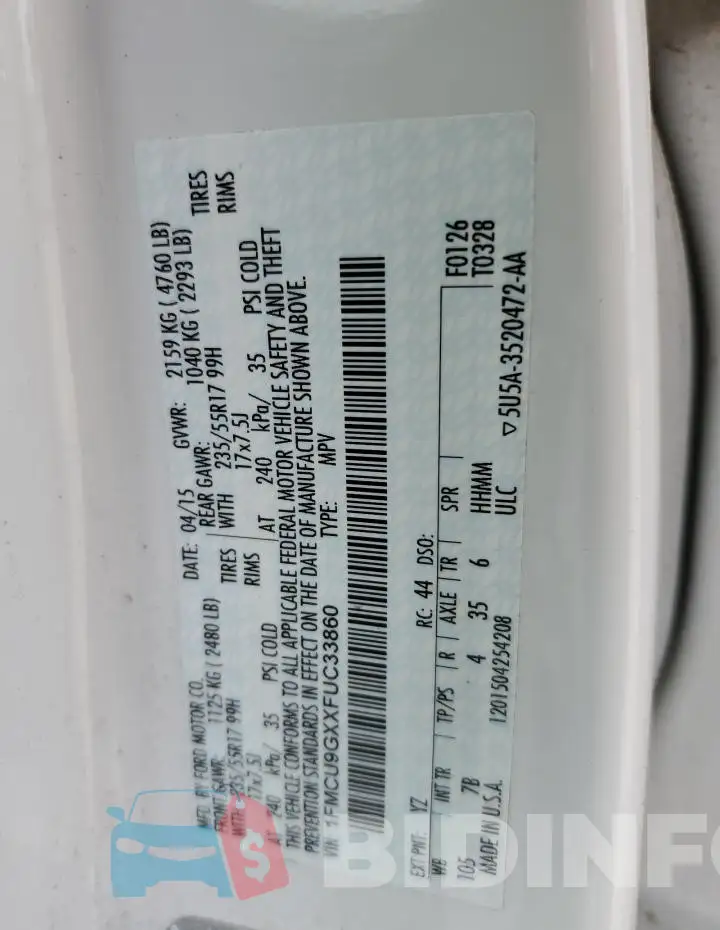 1FMCU9GXXFUC33860 Photo# 12