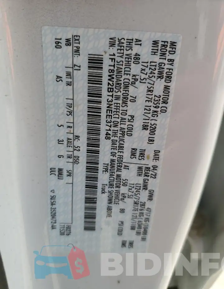 1FT8W2BT3NEE37148 Photo# 12