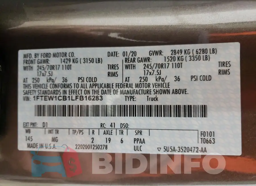 1FTEW1CB1LFB16283 Photo# 13