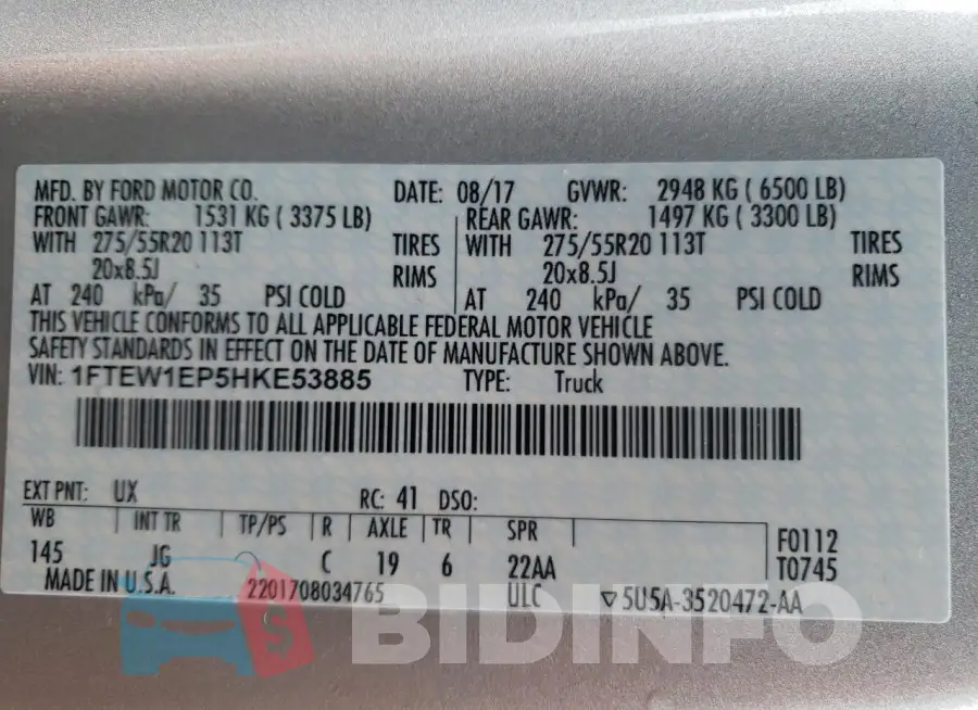 1FTEW1EP5HKE53885 Photo# 12