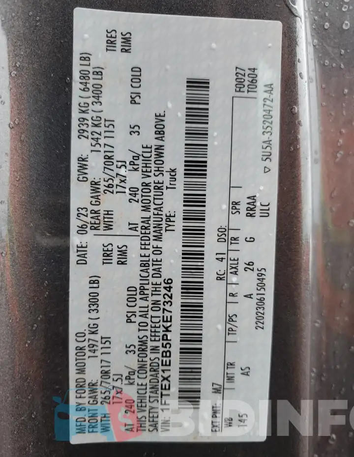 1FTEX1EB5PKE73246 Photo# 12