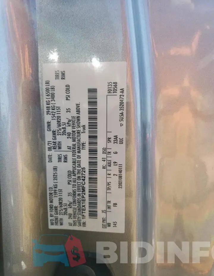 1FTEX1EP2MFC42725 Photo# 12