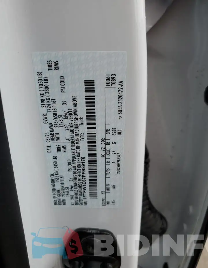 1FTFW1E87PFB89170 Photo# 12