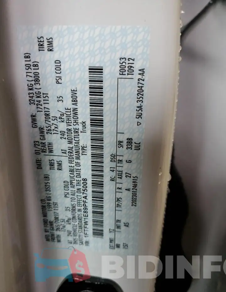 1FTFW1E89PFA75008 Photo# 12