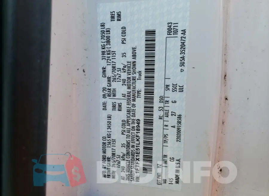 1FTFX1E51LKF18949 Photo# 12