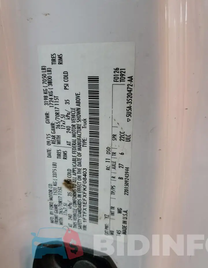 1FTFX1EFXFKF08403 Photo# 12