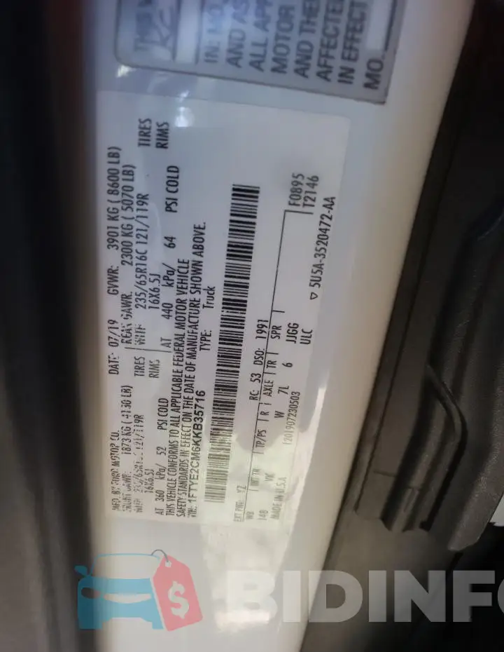 1FTYE2CM6KKB35716 Photo# 13