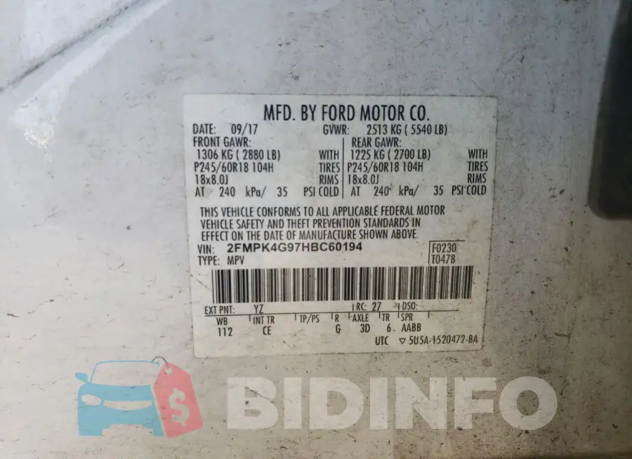 2FMPK4G97HBC60194 Photo# 13
