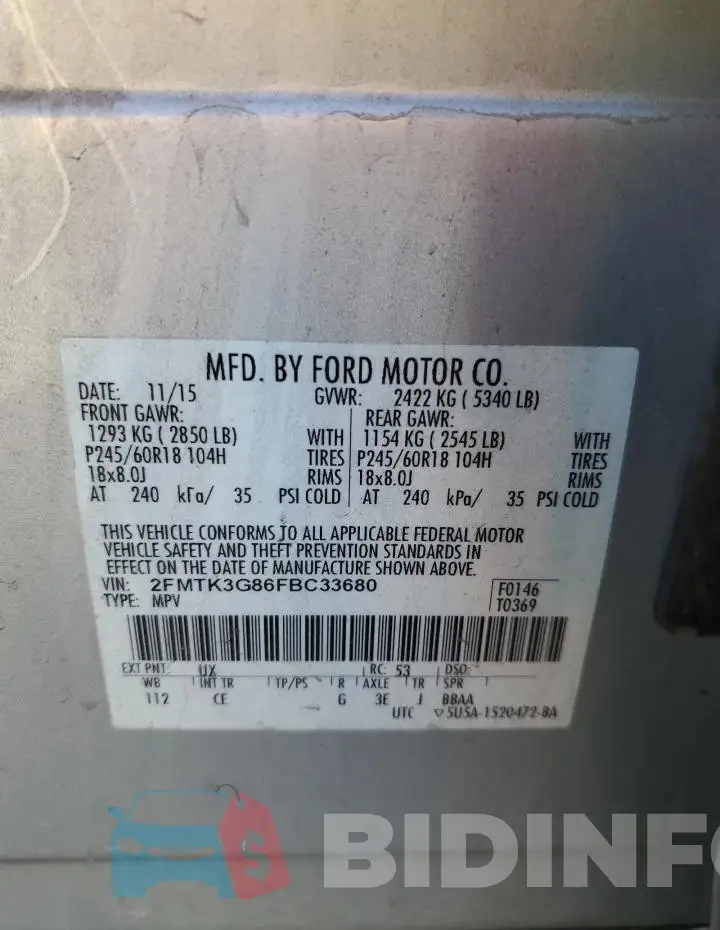 2FMTK3G86FBC33680 Photo# 13