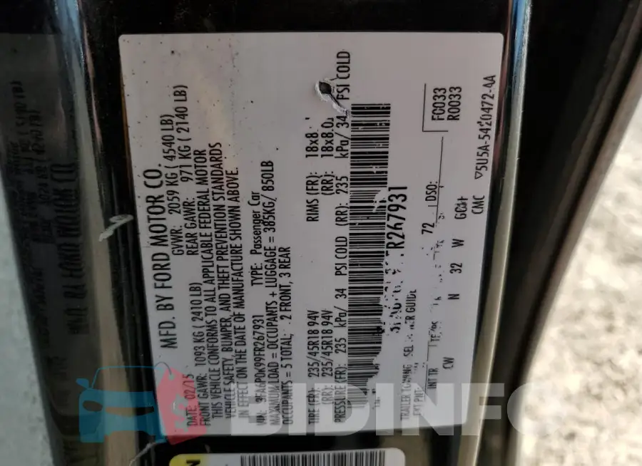 3FA6P0K99FR267931 Photo# 12