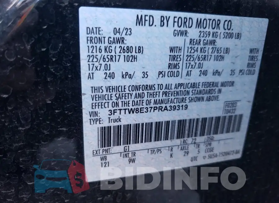3FTTW8E37PRA39319 Photo# 13