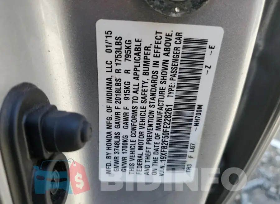19XFB2F50FE228261 Photo# 12