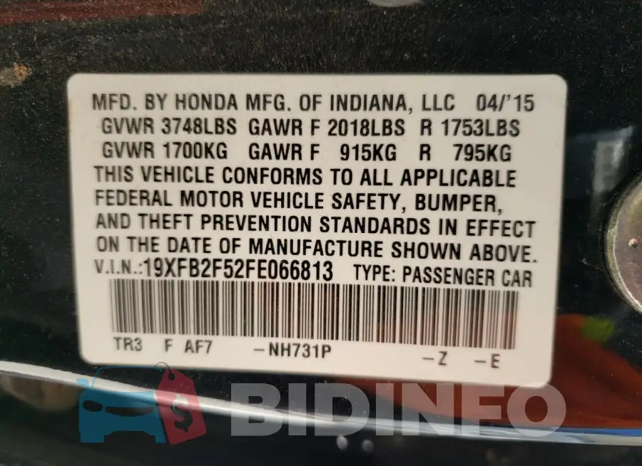19XFB2F52FE066813 Photo# 12