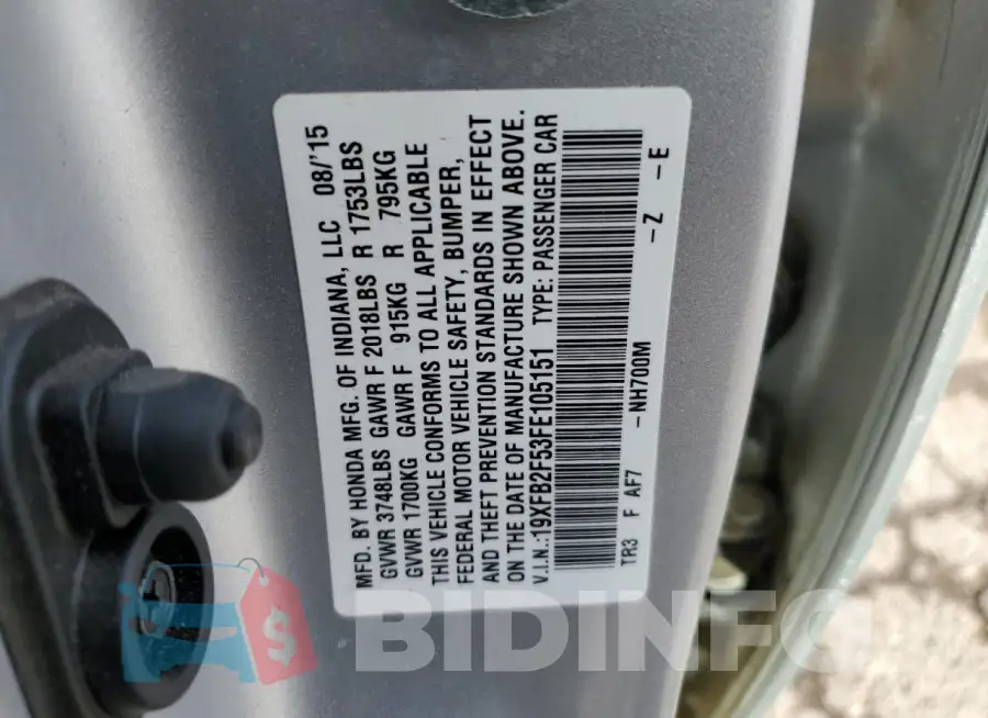 19XFB2F53FE105151 Photo# 13