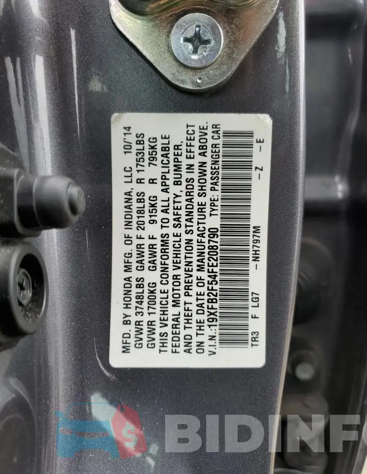19XFB2F54FE208790 Photo# 12