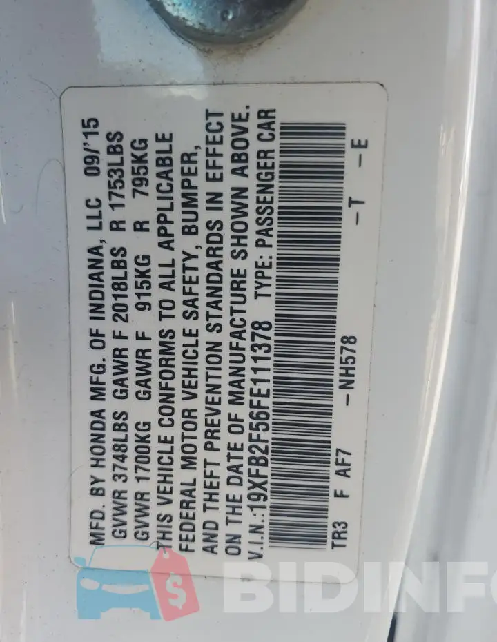 19XFB2F56FE111378 Photo# 12