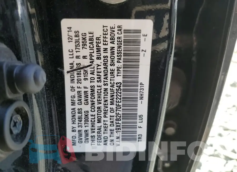 19XFB2F70FE222543 Photo# 12