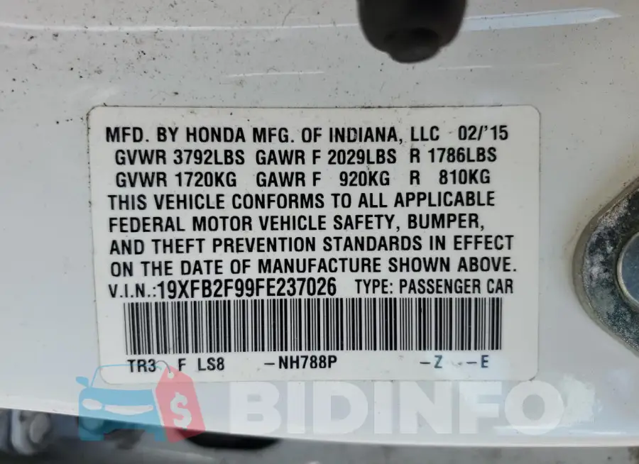 19XFB2F99FE237026 Photo# 12