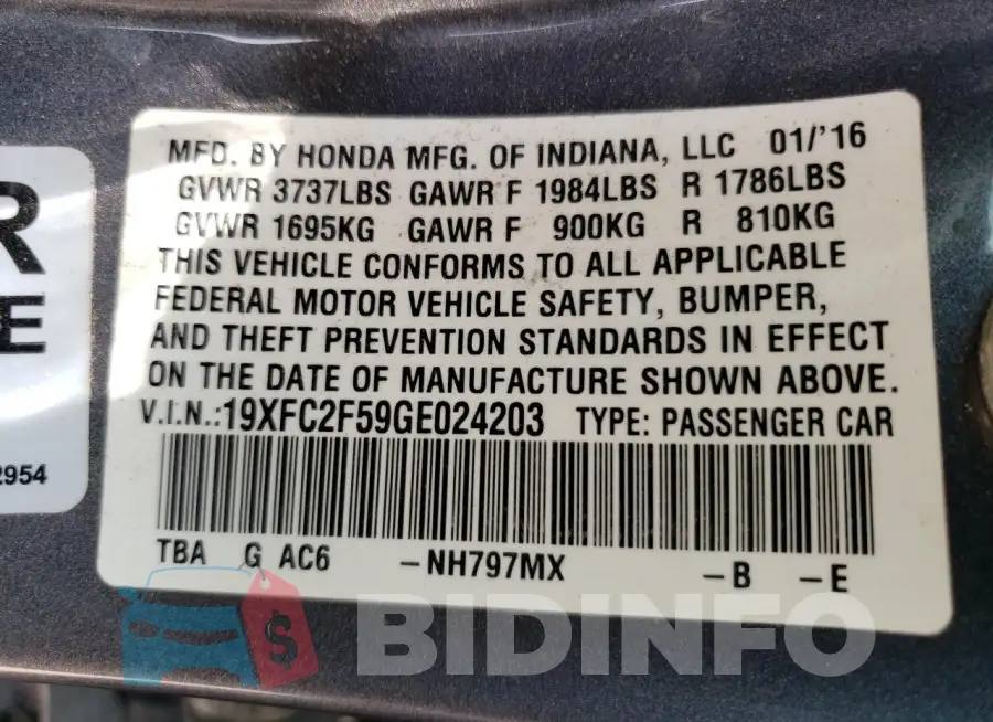 19XFC2F59GE024203 Photo# 13