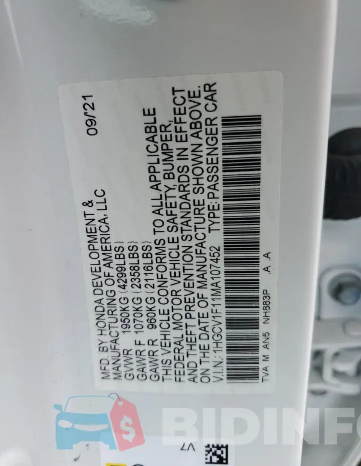 1HGCV1F11MA107452 Photo# 12