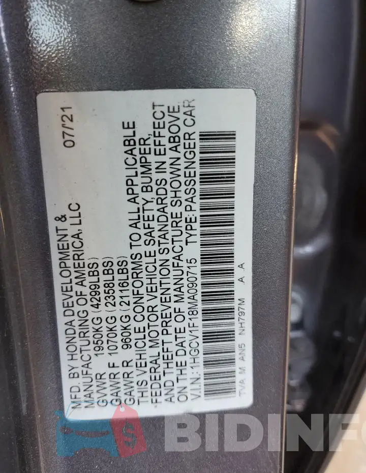 1HGCV1F18MA090715 Photo# 12