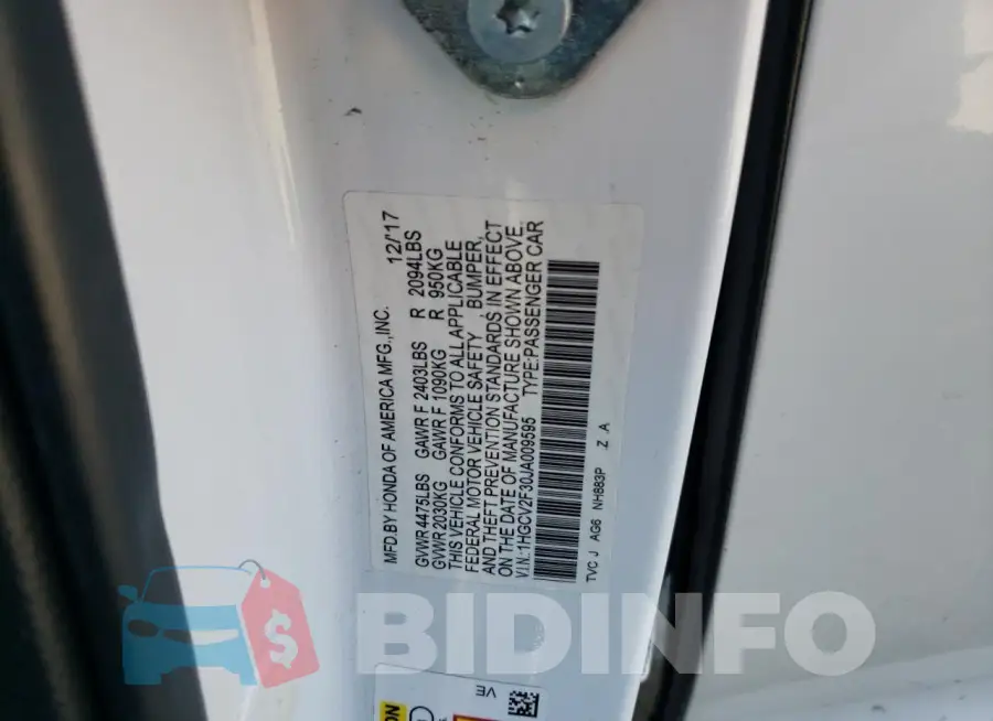 1HGCV2F30JA009595 Photo# 12