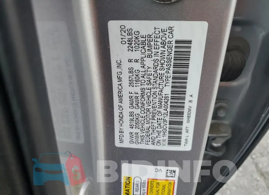 1HGCV3F12LA004261 Photo# 12