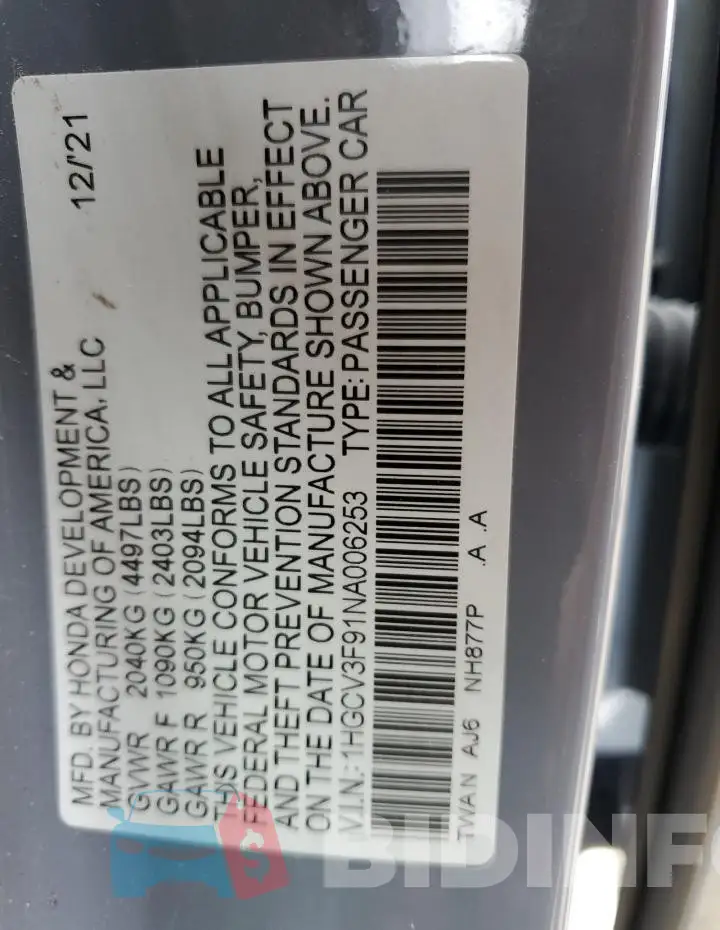 1HGCV3F91NA006253 Photo# 12