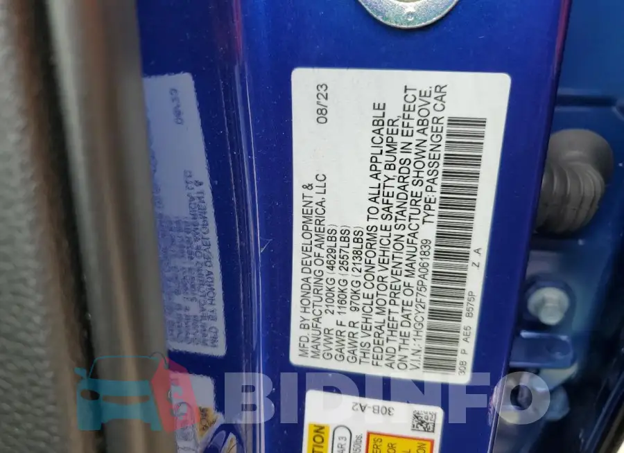 1HGCY2F75PA061839 Photo# 12