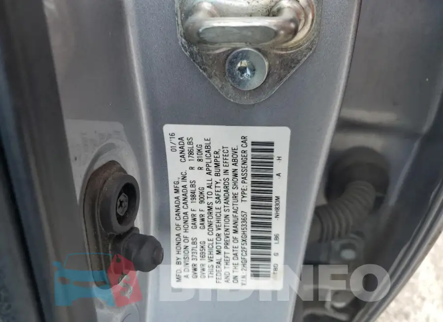 2HGFC2F5XGH533657 Photo# 12