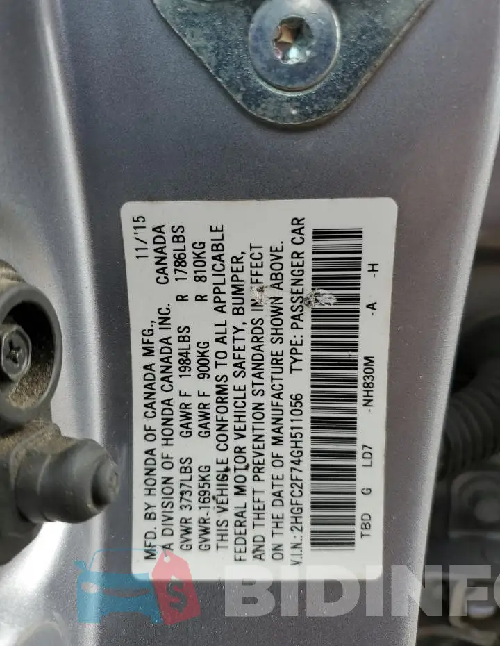 2HGFC2F74GH511056 Photo# 12
