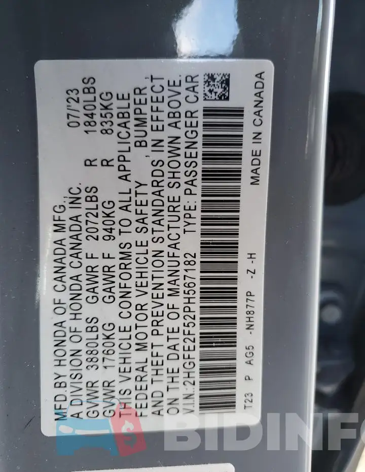 2HGFE2F52PH567182 Photo# 12