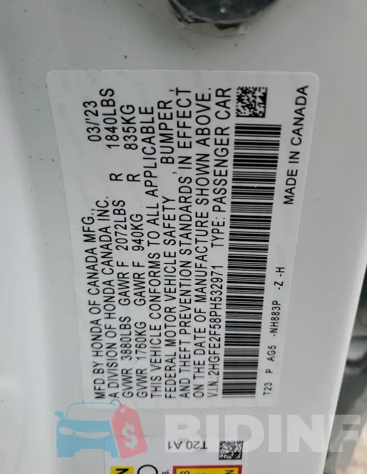 2HGFE2F58PH532971 Photo# 12