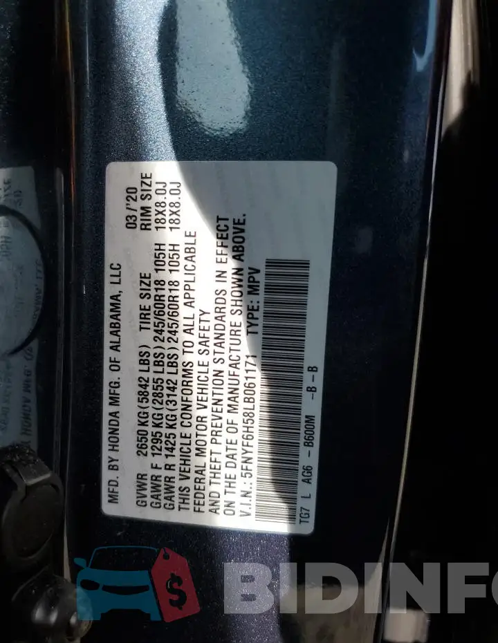 5FNYF6H58LB061171 Photo# 12