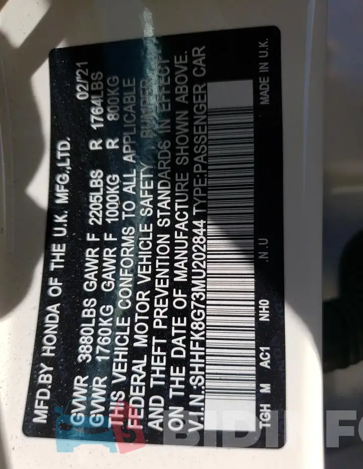 SHHFK8G73MU202844 Photo# 13
