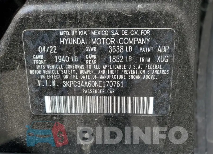 3KPC34A60NE170761 Photo# 12