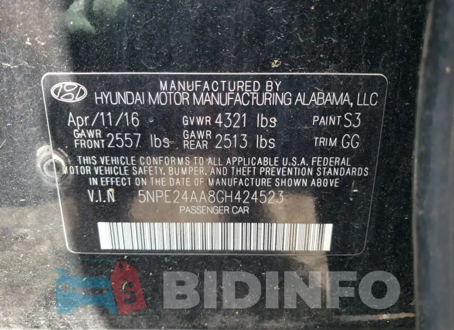 5NPE24AA8GH424523 Photo# 12