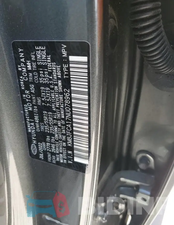KM8JFCA17NU078962 Photo# 13