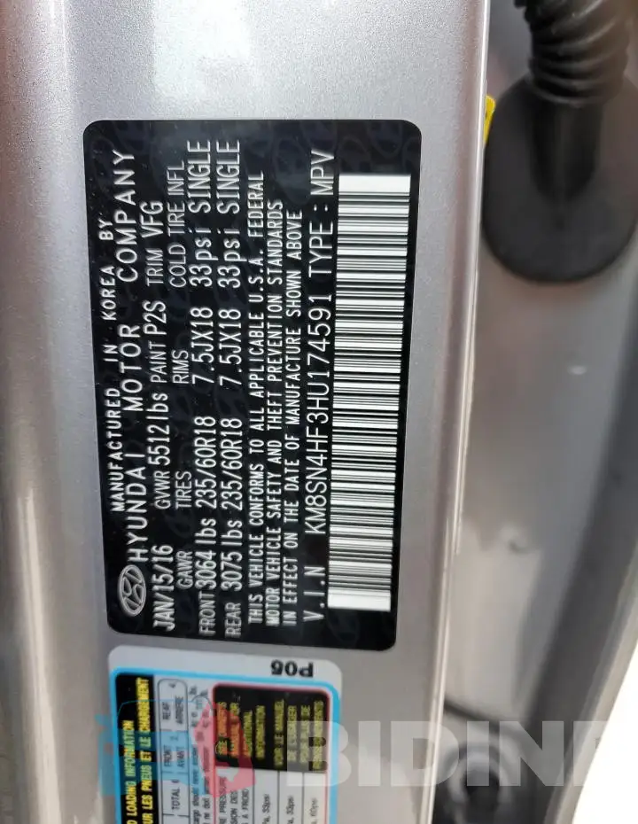 KM8SN4HF3HU174591 Photo# 14