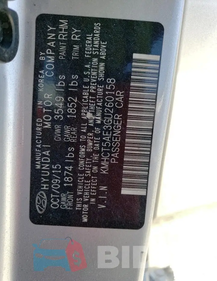 KMHCT5AE3GU260158 Photo# 12