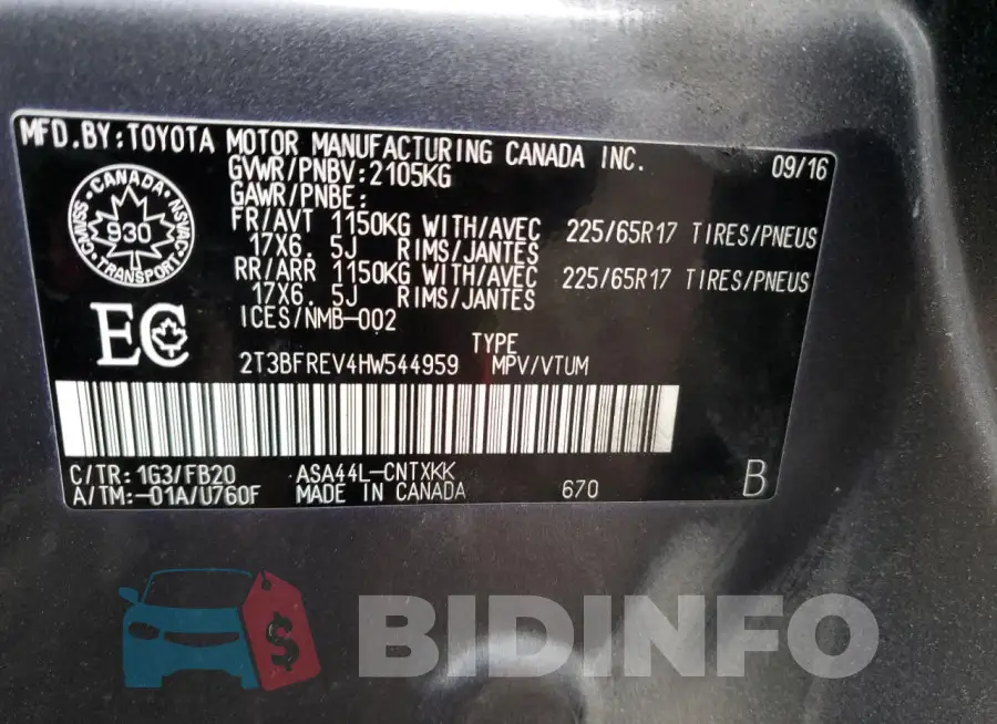 2T3BFREV4HW544959 Photo# 14