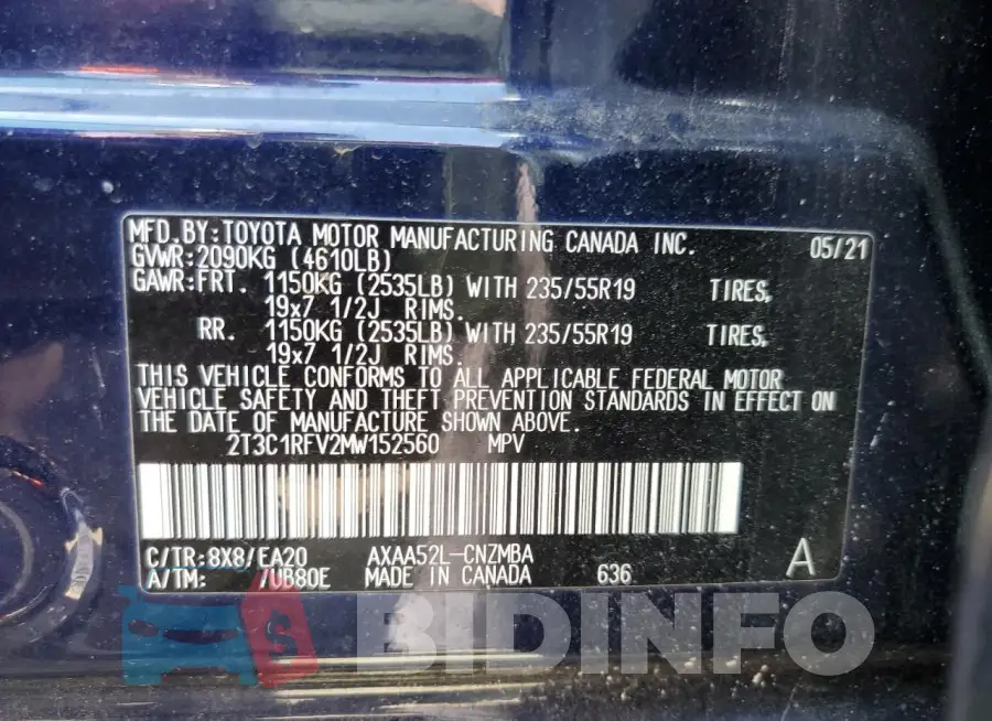 2T3C1RFV2MW152560 Photo# 13