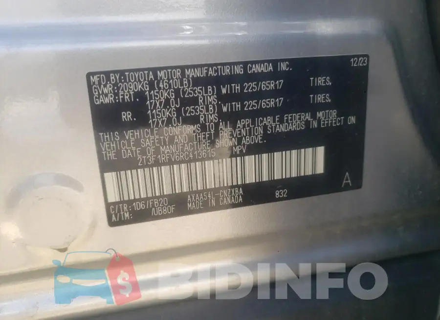 2T3F1RFV6RC413615 Photo# 12
