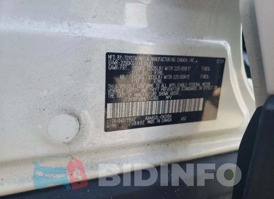 2T3H1RFV8MC170360 Photo# 12