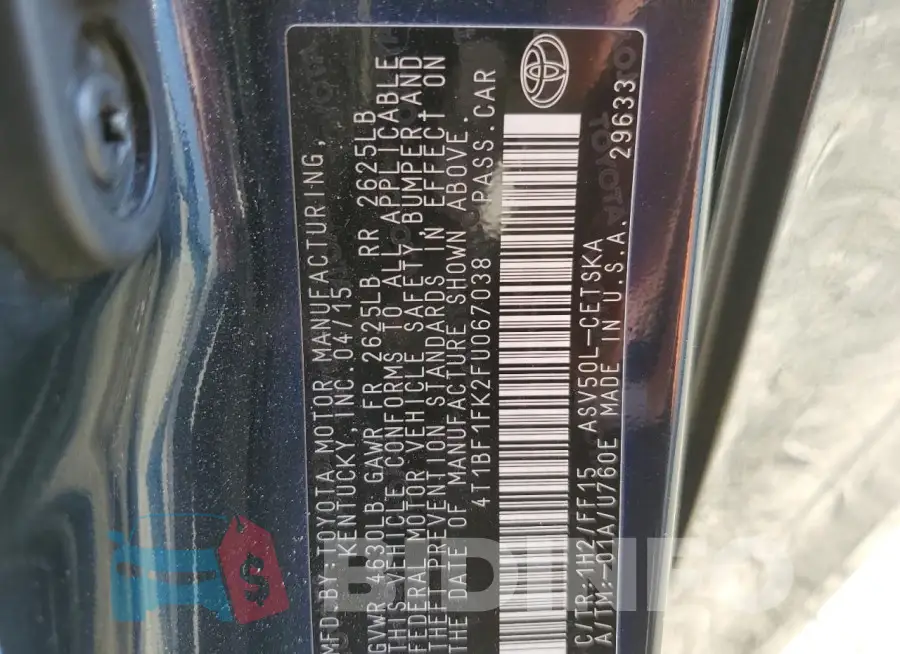 4T1BF1FK2FU067038 Photo# 12