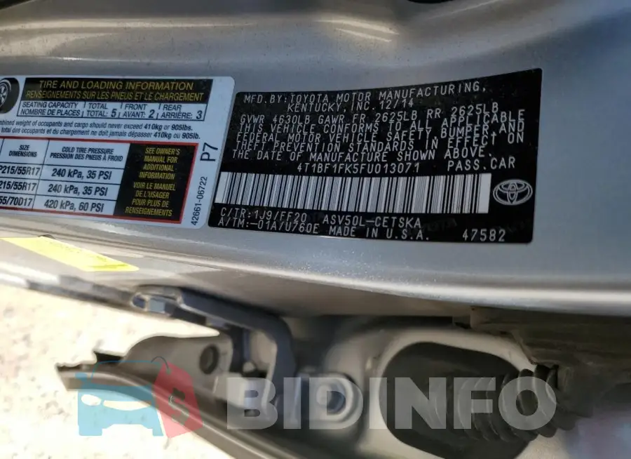 4T1BF1FK5FU013071 Photo# 12