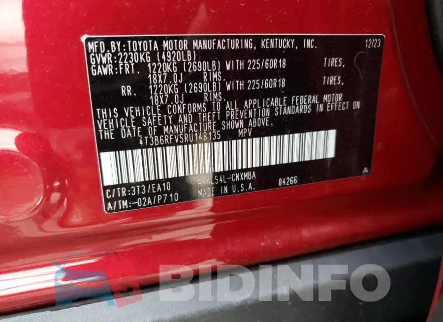 4T3B6RFV5RU148135 Photo# 14