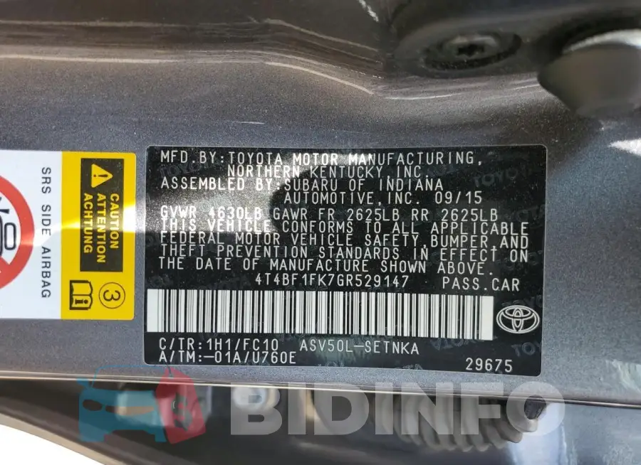4T4BF1FK7GR529147 Photo# 12