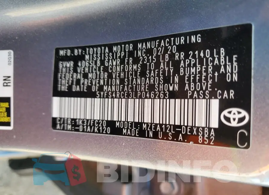 5YFS4RCE3LP046263 Photo# 12